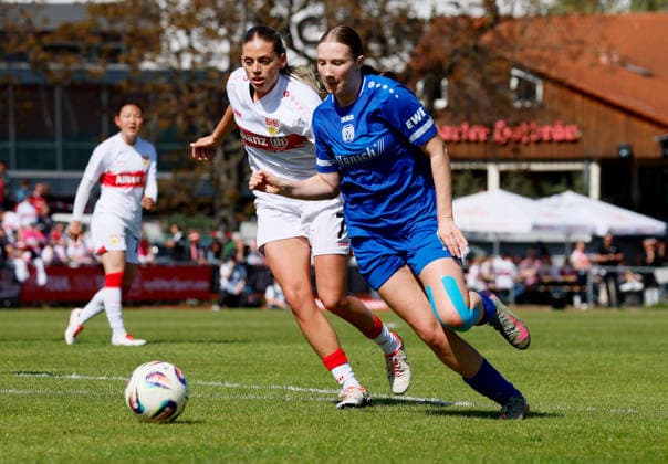 26 04 2026, Germany, Stuttgart, Soccer 2 Womens Bundesliga, Matchday 15, VfB Stuttgart vs SV Meppen 1912, f l Daphina Redzepi VfB , Laura Bröring SV