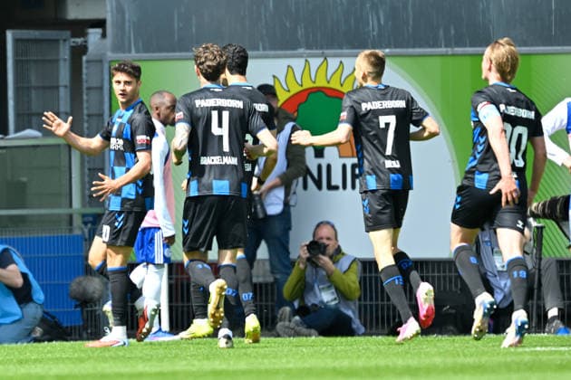 Paderborn, Home Deluxe Arena, 26 04 26, GER, Herren, 2 Bundesliga, Saison 2025 2026, SC Paderborn 07 FC Schalke 04 Bild Stefano MARINO Paderborn jubilates after his goal for 2 0 DFL regulations prohibit any use of photographs as image sequences and or quasi video NRW Germany