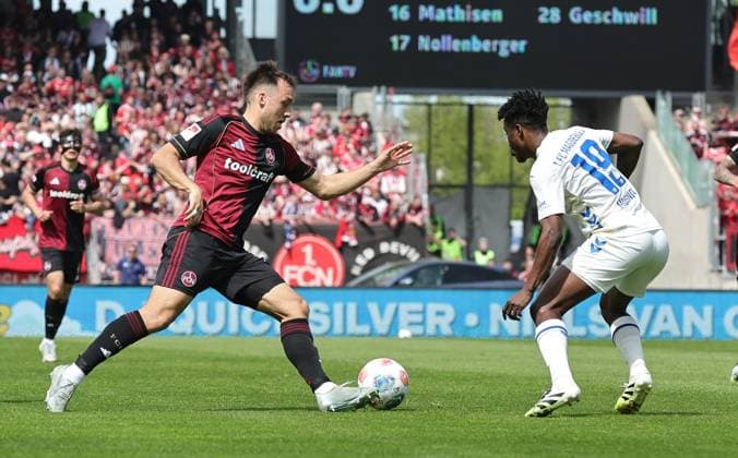 26 04 2026 Soccer Season 2025 2026 2 Soccer Bundesliga 31 Matchday 1 FC Nürnberg FCN Club 1 FC Magdeburg FCM Sportfoto Zink DaMa xdaxmax DFL regulations prohibit any use of photographs as image sequences and or quasi video only for editorial use Julian Justvan 10, 1 FC Nürnberg FCN Lubambo Musonda 19, 1 FC Magdeburg FCM