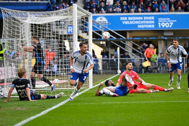 Paderborn, Home Deluxe Arena, 26 04 26, GER, Herren, 2 Bundesliga, Saison 2025 2026, SC Paderborn 07 FC Schalke 04 Bild Adil AOUCHICHE Schalke jubilates after his goal to 2 2 DFL regulations prohibit any use of photographs as image sequences and or quasi video NRW Germany
