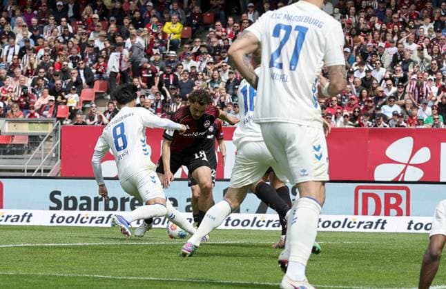 26 04 2026 Soccer Season 2025 2026 2 Soccer Bundesliga 31 Matchday 1 FC Nuremberg FCN Club 1 FC Magdeburg FCM Sportfoto Zink DaMa xdaxmax DFL regulations prohibit any use of photographs as image sequences and or quasi video only for editorial use Tor Treffer Torschuß zum 1 0 Torschütze Rafael Lubach 18, 1 FC Nuremberg FCN