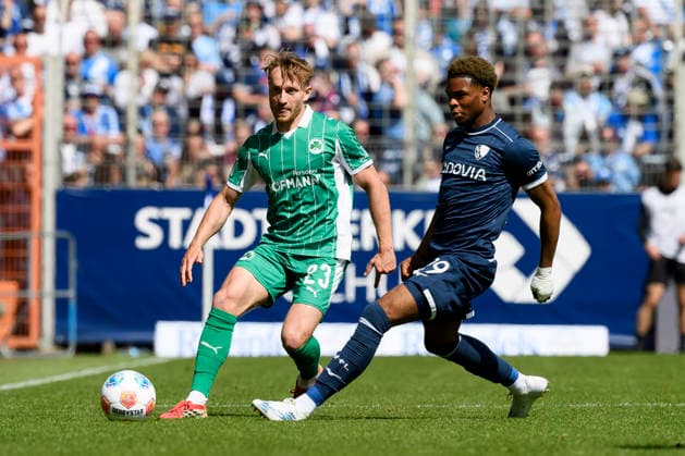 Jannik Dehm SpVgg Greuther Fuerth and Farid Alfa Ruprecht VfL Bochum battle for the ball during the 2 Bundesliga match between VfL Bochum and SpVgg Greuther Fuerth, Vonovia Ruhrstadion on April 26, 2026 in Bochum, Germany Photo by Max Maiwald DeFodi Images Jannik Dehm SpVgg Greuther Fuerth and Farid Alfa Ruprecht VfL Bochum battle for the ball during the 2 Bundesliga match between VfL Bochum and SpVgg Greuther Fürth at Vonovia Ruhrstadion on April 26, 2026 in Bochum, Germany Photo by Max Maiwald DeFodi Images Photo by Max Maiwald DeFodi Images