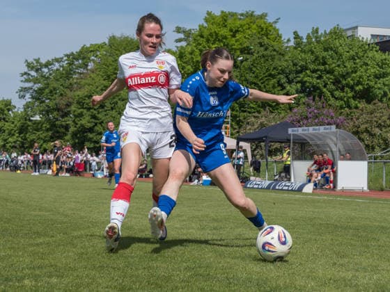 Reena Wichmann VfB Stuttgart, 28 , Marleen Kropp SV Meppen, 09 GER, VfB Stuttgart vs SV Meppen, Football, 2 Womens Bundesliga, Matchday 23, Season 2025 2026, 26 04 2026 GER, VfB Stuttgart vs SV Meppen, Football, 2 Womens Bundesliga, Matchday 23, Season 2025 2026, 26 04 2026 Stuttgart Copyright: xEibner-Pressefoto CarstenxSchwerx EP_CSG