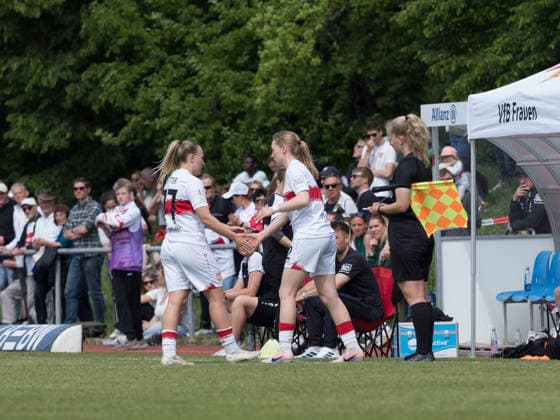 Change at VfB Stuttgart, Leonie Schetter VfB Stuttgart, 77 out, Linette Hofmann VfB Stuttgart, 02 in GER, VfB Stuttgart vs SV Meppen, Football, 2 Womens Bundesliga, Matchday 23, Season 2025 2026, 26 04 2026 GER, VfB Stuttgart vs SV Meppen, Football, 2 Womens Bundesliga, Matchday 23, Season 2025 2026, 26 04 2026 Stuttgart Copyright: xEibner-Pressefoto CarstenxSchwerx EP_CSG