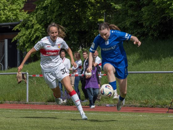 Tamar Dongus VfB Stuttgart, 32 , Marleen Kropp SV Meppen, 09 GER, VfB Stuttgart vs SV Meppen, Football, 2 Womens Bundesliga, Matchday 23, Season 2025 2026, 26 04 2026 GER, VfB Stuttgart vs SV Meppen, Football, 2 Womens Bundesliga, Matchday 23, Season 2025 2026, 26 04 2026 Stuttgart Copyright: xEibner-Pressefoto CarstenxSchwerx EP_CSG