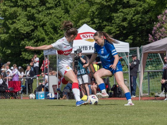 Reena Wichmann VfB Stuttgart, 28 , Marleen Kropp SV Meppen, 09 GER, VfB Stuttgart vs SV Meppen, Football, 2 Womens Bundesliga, Matchday 23, Season 2025 2026, 26 04 2026 GER, VfB Stuttgart vs SV Meppen, Football, 2 Womens Bundesliga, Matchday 23, Season 2025 2026, 26 04 2026 Stuttgart Copyright: xEibner-Pressefoto CarstenxSchwerx EP_CSG