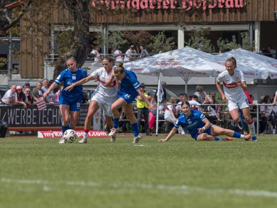 Lana Hubbeling SV Meppen, 18 , Dafina Redzepi VfB Stuttgart, 07 , Lilly Bartke SV Meppen, 24 GER, VfB Stuttgart vs SV Meppen, Football, 2 Womens Bundesliga, Matchday 23, Season 2025 2026, 26 04 2026 GER, VfB Stuttgart vs SV Meppen, Football, 2 Womens Bundesliga, Matchday 23, Season 2025 2026, 26 04 2026 Stuttgart Copyright: xEibner-Pressefoto CarstenxSchwerx EP_CSG