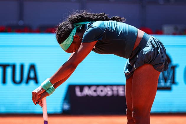 Mutua Madrid Open 2026 - Day 7 Coco Gauff of the United States appears exhausted after defeating Sorana Cirstea of Romania during their Women s Singles match on Day Seven of the Mutua Madrid Open at La Caja Magica on April 26, 2026, in Madrid, Spain. Madrid Madrid Spain  Copyright: xMiguelxReisx originalFilename:reis-notitle260426_npkVS.jpg