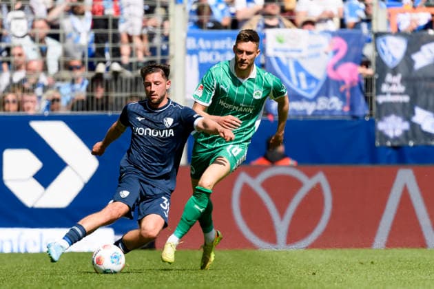 Maximilian Wittek VfL Bochum and Felix Higl SpVgg Greuther Fuerth battle for the ball during the 2 Bundesliga match between VfL Bochum and SpVgg Greuther Fuerth, Vonovia Ruhrstadion on April 26, 2026 in Bochum, Germany Photo by Max Maiwald DeFodi Images Maximilian Wittek VfL Bochum and Felix Higl SpVgg Greuther Fuerth battle for the ball during the 2 Bundesliga match between VfL Bochum and SpVgg Greuther Fürth at Vonovia Ruhrstadion on April 26, 2026 in Bochum, Germany Photo by Max Maiwald DeFodi Images Photo by Max Maiwald DeFodi Images