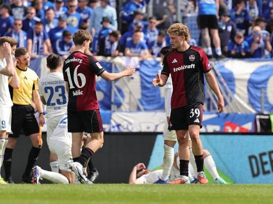 26 04 2026 Soccer Season 2025 2026 2 Soccer Bundesliga 31 Matchday 1 FC Nürnberg FCN Club 1 FC Magdeburg FCM Sportfoto Zink DaMa xdaxmax DFL regulations prohibit any use of photographs as image sequences and or quasi video only for editorial use Jubel Freude nach Spielende Marko Soldic 16, 1 FC Nürnberg FCN Rafael Lubach 18, 1 FC Nürnberg FCN