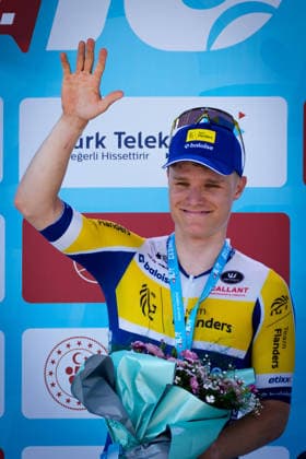 61st Presidential Cycling Tour of Turkiye IZMIR, TURKIYE - APRIL 26: Torn Crabbe of Team Flanders-Baloise celebrates after winning the first stage of the 61st Presidential Cycling Tour of Turkiye, a 148-kilometer route from Cesme to Selcuk, on April 26, 2026 in Izmir, Turkiye. Held under the auspices of the Turkish Presidency and supported by the Turkish Youth and Sports Ministry, the 8-stage race is Turkiye s only event in the ProSeries category on the UCI Europe Tour calendar. Ahmet Serdar Eser Anadolu Izmir Turkey. Editorial use only. Please get in touch for any other usage.  Copyright: x2026xAnadoluxAhmetxSerdarxEserx