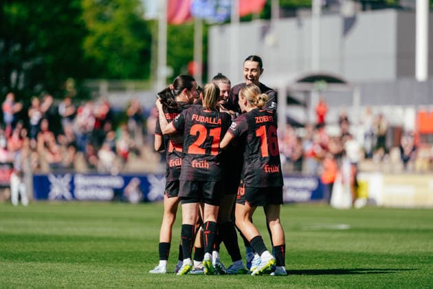 26.04.26, Women, Football, Google Pixel Frauen Bundesliga, Season 2025 2026, Bayer 04 Leverkusen - SC Freiburg, Matchday 23 Bayer 04 Leverkusen goal celebration of the goal of Katharina Piljic 6 von Bayer 04 Leverkusen Leverkusen Ulrich-Haberland-Stadion NRW Deutschland