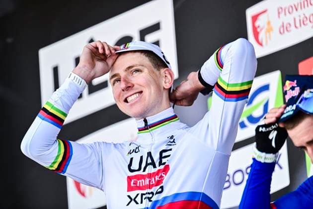 Liege Bastogne Liege 2026 Cycling Race LIEGE, BELGIUM - APRIL 26 : Pogacar Tadej (SLO) of UAE Team Emirates XRG on the podium during the 112th edition of Liege Bastogne Liege an UCI World Tour 1.UWT one day cycling road race for Men Elite of 260 km with start in Liege and finish in Liege on April 26, 2026 in Liege, Belgium, 26 04 2026 ( Motordriver Guy De Vuyst - Liege Belgium  Copyright: xPeterxDexVoechtx
