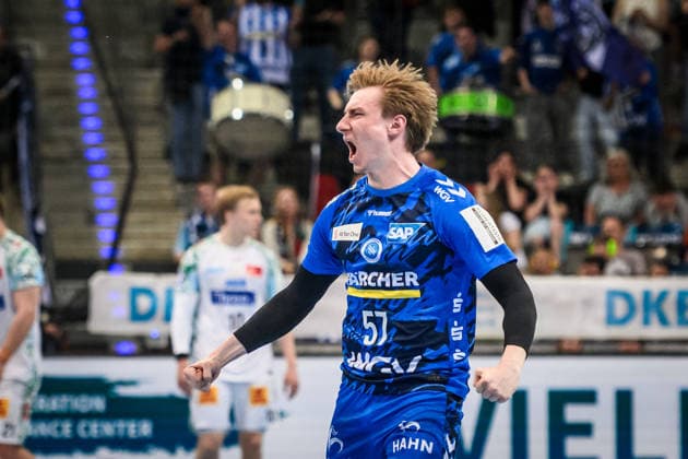 Jakob Nigg TVB Stuttgart, 57 Jubel, Jubelschrei GER, TVB Stuttgart SC Magdeburg, DAIKIN HBL, Handball, Bundesliga, 29 Spieltag, Spielzeit 2025 2026, 26 04 2026 GER, TVB Stuttgart SC Magdeburg, DAIKIN HBL, Handball, Bundesliga, 29 Spieltag, Spielzeit 2025 2026, 26 04 2026 Stuttgart Copyright: xSandyxDinkelackerx EP_SDR