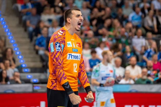 Handball I Men I Season 2025 2026 I Bundesliga I 29 Matchday I TVB Stuttgart SC Magdeburg I 26 04 2026 Matej Mandic 12, SC Magdeburg cheers Stuttgart Porsche Arena Baden Württemberg Germany Copyright: xLobeca MaxxPetershansx