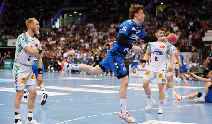 26 04 2026 Stuttgart, Handball TVB Stuttgart vs SC Magdeburg, Jakob Nigg TVB,, on the ball