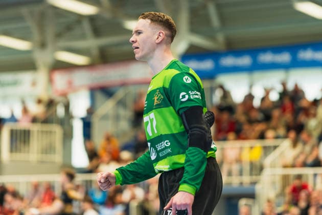 Robin Cantegrel HC Elbflorenz 2006, 77 clenches his fist TuSEM Essen vs HC Elbflorenz Dresden, Handball, 2 HBL, Matchday 29, Season 2025 26, 26 04 2026, TuSEM Essen vs HC Elbflorenz Dresden, Handball, 2 HBL, Matchday 29, Season 2025 26, 26 04 2026 Essen Copyright: xEibner-Pressefoto LukasxBaldygax EP_LBA