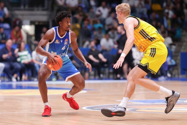 Frankfurt Skyliners ALBA Berlin, easyCredit BBL Nahiem Alleyne Skyliners, 4 vs Sam Griesel Alba Berlin, 5 Game of the easyCredit BBL between Frankfurt Skyliners and ALBA Berlin on April 26, 2026 at the Süwag Energie ARENA in Frankfurt am Main , Frankfurt am Main Hessen Germany Süwag Energie ARENA