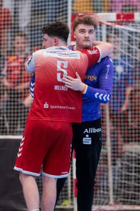 26 04 2026, 29 Matchday of the 2 Handball Bundesliga, TuSEM Essen HC Elbflorenz 2006 f l Valentin Willner TuSEM Essen , Goalkeeper Finn Knaack TuSEM Essen are disappointed Essen Am Hallo NRW Germany xRHR PHOTO DEx Copyright: DennisxEwert RHR-FOTOx RHR-FOTO DE