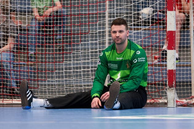 26 04 2026, 29 Matchday of the 2 Handball Bundesliga, TuSEM Essen HC Elbflorenz 2006 Goalkeeper Marino Mallwitz HC Elbflorenz 2006 Essen Am Hallo NRW Germany xRHR PHOTO DEx Copyright: DennisxEwert RHR-FOTOx RHR-FOTO DE