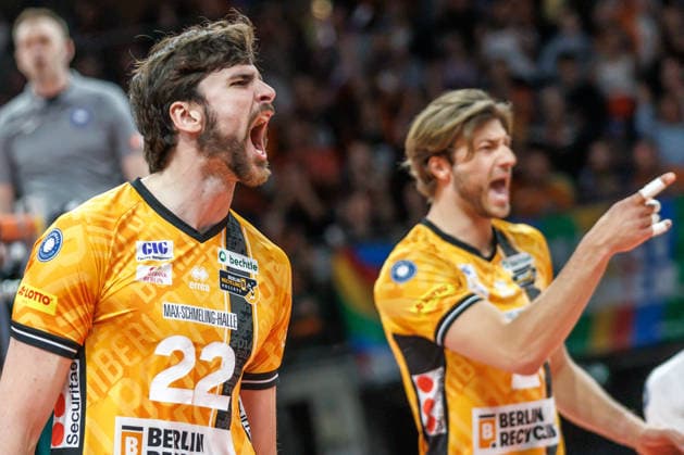Volleyball, Men BR Volleys VfB Friedrichshafen, Bundesliga Jake Hanes BR Volleys happy about the point BR Volleys VfB Friedrichshafen