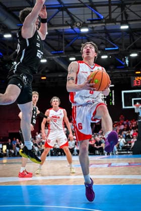 Barmer 2 Basketball Bundesliga ProA Rheinstars Köln vs Nürnberg Falcons BC, 26 04 2026 Jasper Günther RheinStarsKöln 6 , Barmer 2 Basketball Bundesliga ProA Rheinstars Köln vs Nürnberg Falcons BC on 26 04 2026 at Motorworld Köln in Cologne North Rhine-Westphalia Copyright: xBEAUTIFULxSPORTS Mueller-Laschetx