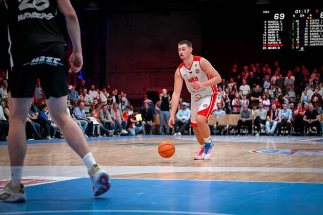 Barmer 2 Basketball Bundesliga ProA Rheinstars Köln vs Nürnberg Falcons BC, 26 04 2026 Marko Cuvalo RheinStarsKöln 14 , Barmer 2 Basketball Bundesliga ProA Rheinstars Köln vs Nürnberg Falcons BC on 26 04 2026 at Motorworld Köln in Cologne North Rhine-Westphalia Copyright: xBEAUTIFULxSPORTS Mueller-Laschetx