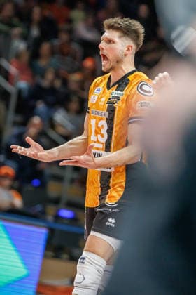 Volleyball, Men BR Volleys VfB Friedrichshafen, Bundesliga Ruben Schott BR Volleys happy about the point BR Volleys VfB Friedrichshafen