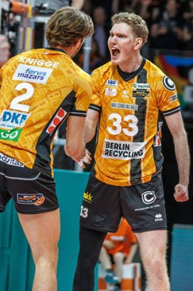 Volleyball, Men BR Volleys VfB Friedrichshafen, Bundesliga Fedor Ivanov BR Volleys happy about the point BR Volleys VfB Friedrichshafen