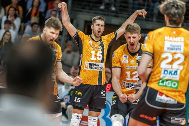 Volleyball, Men BR Volleys VfB Friedrichshafen, Bundesliga Moritz Reichert BR Volleys happy about the point BR Volleys VfB Friedrichshafen