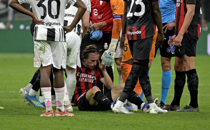 Foto IPP Paolo Bona Milano 26 04 2026 Campionato Serie A di Calcio stagione 2025 2026 partita Milan-Juventus Nella foto Luka Modric infortunato Italy Photo Press Worldwide Copyright italy Italy ITALY  Copyright: xR4924_italyphotopressx
