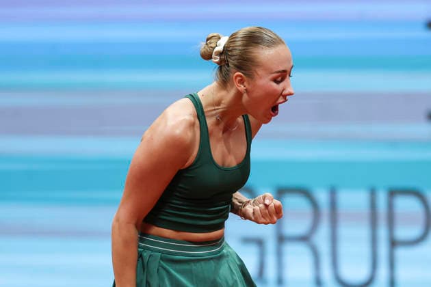 April 26, 2026, Madrid, Madrid, Spain: Anastasia Potapova of Austria reacts against Jelena Ostapenko of Latvia during the Mutua Madrid Open 2026, ATP, Tennis Herren Masters 1000 and WTA, Tennis Damen 1000, at La Caja Magica on April 26, 2026 in Madrid, Spain. Mutua Madrid Open 2026 - Day 7 - ZUMAa181 20260426_zaa_a181_705 Copyright: xIrinaxR.xHipolitox