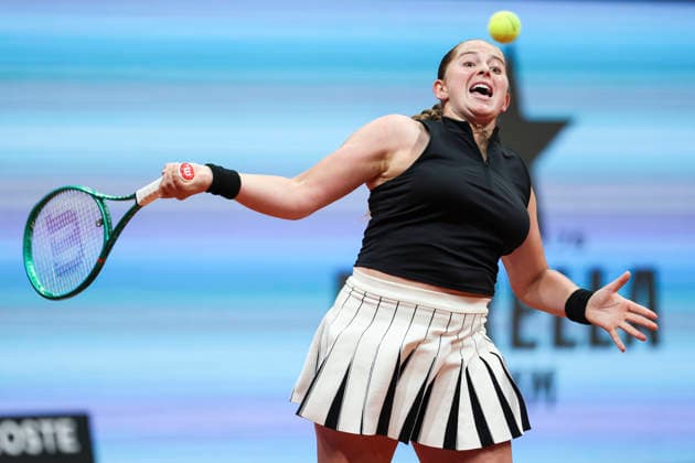 April 26, 2026, Madrid, Madrid, Spain: Jelena Ostapenko of Latvia plays against Anastasia Potapova of Austria during the Mutua Madrid Open 2026, ATP, Tennis Herren Masters 1000 and WTA, Tennis Damen 1000, at La Caja Magica on April 26, 2026 in Madrid, Spain. Mutua Madrid Open 2026 - Day 7  - ZUMAa181 20260426_zaa_a181_699 Copyright: xIrinaxR.xHipolitox