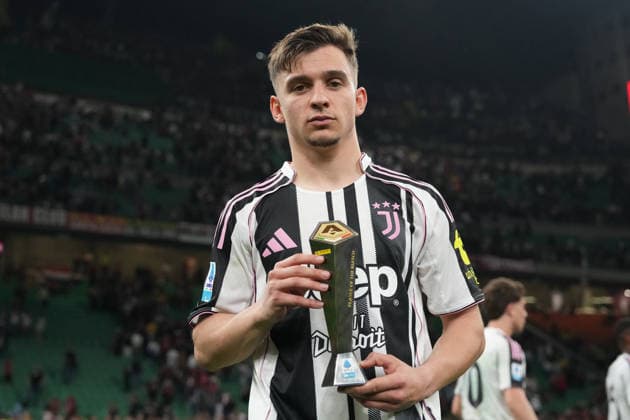Juventus™ Francisco Conceicao Panini player of the match during the Serie A soccer match between Milan and Juventus at the San Siro Stadium in Milan , north Italy - Saturday , April 26 , 2026. - Soccer .  Copyright: xSpada LaPressex