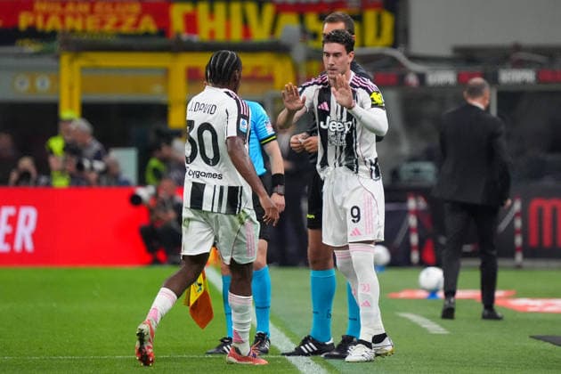 Juventus™s Dusan Vlahovic during the Serie A soccer match between Milan and Juventus at the Giuseppe Meazza stadium in Milano, north Italy - April 26, 2026 - Soccer.  Copyright: xAlessioxMorgese LaPressex