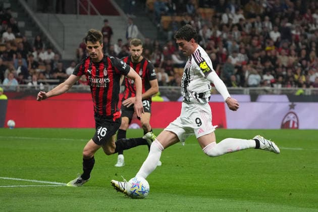 Juventus™s Dusan Vlahovic during the Serie A soccer match between Milan and Juventus at the Giuseppe Meazza stadium in Milano, north Italy - April 26, 2026 - Soccer.  Copyright: xAlessioxMorgese LaPressex