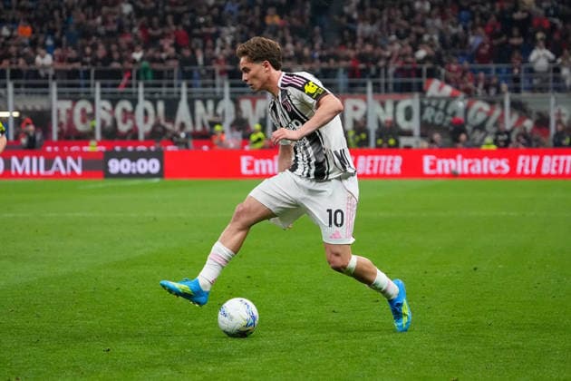 Juventus™s Kenan Yildiz during the Serie A soccer match between Milan and Juventus at the Giuseppe Meazza stadium in Milano, north Italy - April 26, 2026 - Soccer.  Copyright: xAlessioxMorgese LaPressex
