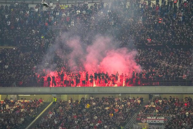 Ac Milan supporters during the Serie A soccer match between Milan and Juventus at the Giuseppe Meazza stadium in Milano, north Italy - April 26, 2026 - Soccer.  Copyright: xAlessioxMorgese LaPressex
