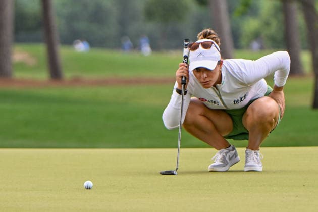 HOUSTON, TX - APRIL 26: Gaby Lopez (MEX) looks over her birdie putt on 8 during the final round of The Chevron Championship on April 26, 2026, at Memorial Park Golf Course in Houston, Texas. (Photo by Ken Murray Icon Sportswire) GOLF: APR 26 LPGA, Golf Damen The Chevron Championship EDITORIAL USE ONLY Icon2604260294