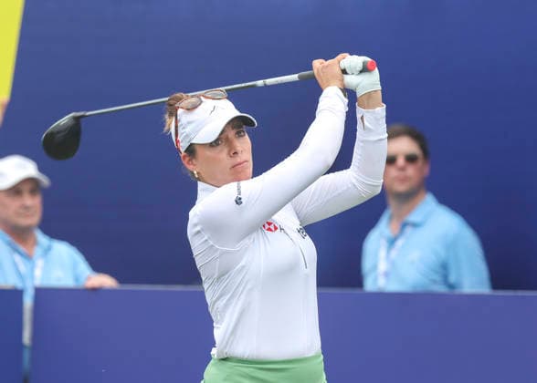 HOUSTON, TX - APRIL 26: Gaby Lopez (MEX) watches her tee shot at 1 during the final round of The Chevron Championship on April 26, 2026 at Memorial Park Golf Course in Houston, Texas. (Photo by Leslie Plaza Johnson Icon Sportswire) GOLF: APR 26 LPGA, Golf Damen The Chevron Championship EDITORIAL USE ONLY Icon260426026