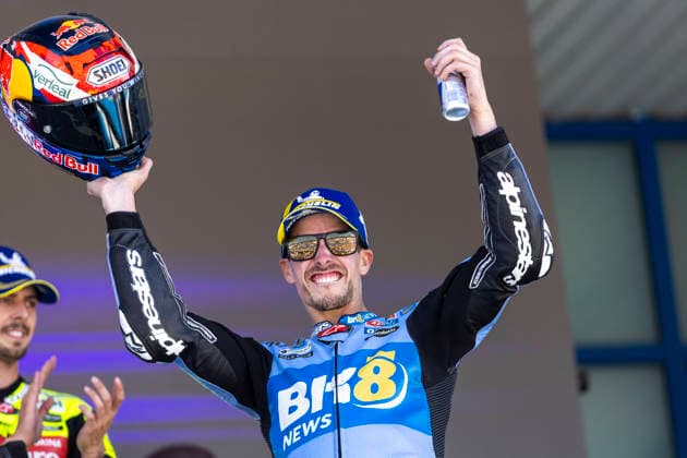 April 26, 2026, Jerez, Spain: Number 73 BK8 Gresini Racing MotoGP rider Alex Marquez celebrates winning the race at the 2026 Estrella Galicia 0,0 Grand Prix of Spain 2026 Estrella Galicia 0,0 Grand Prix Of Spain Race  - ZUMAs197 20260426_aaa_s197_466 Copyright: xStephenxBlackberryx