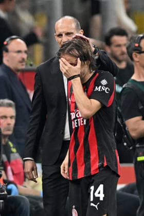 MASSIMILIANO ALLEGRI Coach, LUKA MODRIC, Milan, Serie A 2025-26, Milan-Juventus 0-0, azione, action, infortunio, injury SERIE A 2025-26 MILAN-JUVENTUS 0-0