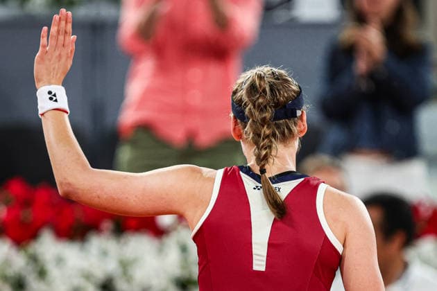Mutua Madrid Open 2026 - Day 7 Elena Rybakina of Kazakhstan celebrates during her Women s Singles match against Qinwen Zheng of China on Day Seven of the Mutua Madrid Open at La Caja Magica on April 26, 2026, in Madrid, Spain. Madrid Madrid Spain  Copyright: xMiguelxReisx originalFilename:reis-notitle260426_npBSC.jpg
