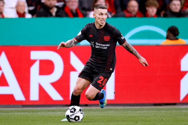 GRIMALDO Alejandro Team Bayer 04 Leverkusen DFB Pokal Saison 2025 - 2026 Halbfinale Bayer 04 Leverkusen - FC Bayern Muenchen am 22. 04. 2026 in Leverkusen DFL REGULATIONS PROHIBIT ANY USE OF PHOTOGRAPHS as IMAGE SEQUENCES and or QUASI-VIDEO *** GRIMALDO Alejandro Team Bayer 04 Leverkusen DFB Pokal Season 2025 2026 Semifinal Bayer 04 Leverkusen FC Bayern Muenchen on 22 04 2026 in Leverkusen DFL REGULATIONS PROHIBIT ANY USE OF PHOTOGRAPHS as IMAGE SEQUENCES and or QUASI VIDEO Copyright: xLacixPerenyix