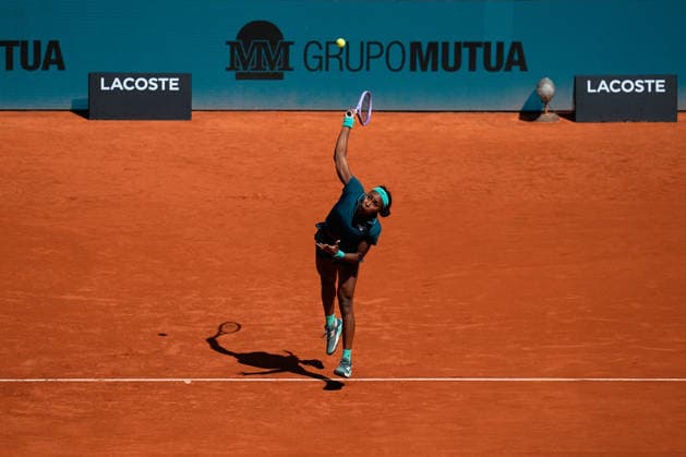 April 26, 2026, Madrid, Madrid, Spain: Coco Gauff of USA in action against Sorana Cirstea of Romania during the Mutua Madrid Open 2026, ATP, Tennis Herren Masters 1000 and WTA, Tennis Damen 1000, at La Caja Magica on April 26, 2026 in Madrid, Spain. Madrid Spain - ZUMAa181 20260426_zaa_a181_071 Copyright: xDennisxAgyemanx