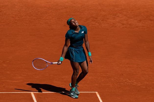 April 26, 2026, Madrid, Madrid, Spain: Coco Gauff of USA reacts against Sorana Cirstea of Romania during the Mutua Madrid Open 2026, ATP, Tennis Herren Masters 1000 and WTA, Tennis Damen 1000, at La Caja Magica on April 26, 2026 in Madrid, Spain. Madrid Spain - ZUMAa181 20260426_zaa_a181_073 Copyright: xDennisxAgyemanx