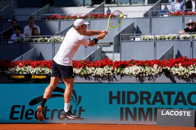 April 27, 2026, Madrid, Madrid, Spain: Alejandro Davidovich Fokina of Spain plays against Casper Ruud of Norway during the Mutua Madrid Open 2026, ATP, Tennis Herren Masters 1000 and WTA, Tennis Damen 1000, at La Caja Magica on April 27, 2026 in Madrid, Spain. Madrid Spain - ZUMAa181 20260427_zaa_a181_058 Copyright: xOscarxJ.xBarrosox