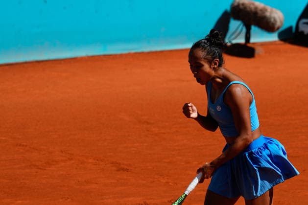 April 27, 2026, Madrid, Madrid, Spain: Leylah Fernandez of Canada reacts against Ann Li of USA during the Mutua Madrid Open 2026, ATP, Tennis Herren Masters 1000 and WTA, Tennis Damen 1000, at La Caja Magica on April 27, 2026 in Madrid, Spain. Madrid Spain - ZUMAa181 20260427_zaa_a181_139 Copyright: xDennisxAgyemanx