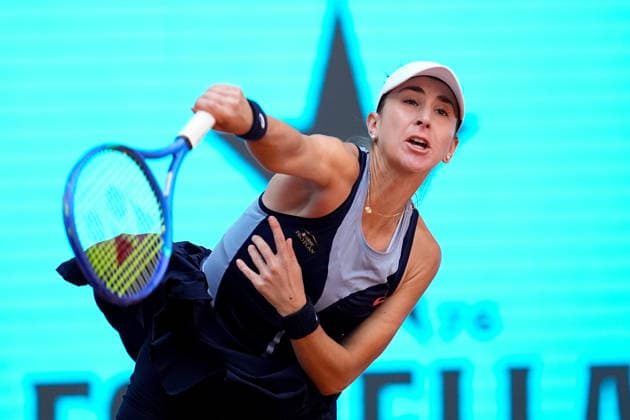 April 27, 2026, Madrid, Madrid, Spain: Belinda Bencic of Switzerland in action against Hailey Baptiste of USA during the Mutua Madrid Open 2026, ATP, Tennis Herren Masters 1000 and WTA, Tennis Damen 1000, at La Caja Magica on April 27, 2026 in Madrid, Spain. Madrid Spain - ZUMAa181 20260427_zaa_a181_132 Copyright: xDennisxAgyemanx