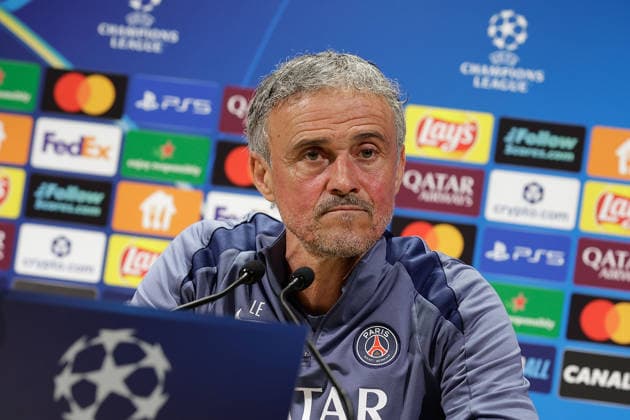 2026 04 27 Paris, Parc des Princes Paris Saint Germain press conference ahead of the Champions League semi-final Paris Saint Germain Bayern Munich v l , coach, coach Luis Enrique Paris Saint Germain pensive Copyright: AntonioxBorga
